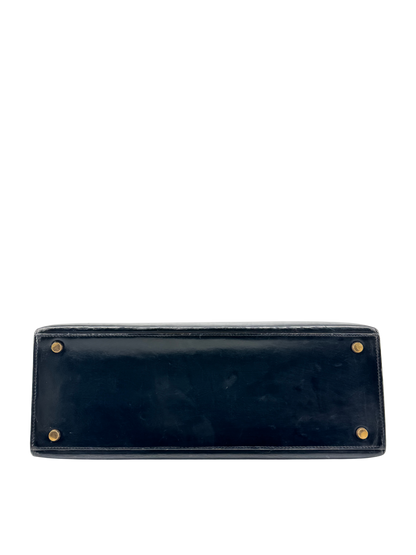Sac Hermès Kelly 32 Sellier Vintage 1966 en Cuir Box Calf Noir, Garniture Plaquée Or — Pièce de collection historique