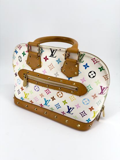 Louis Vuitton Alma Multicolore par Takashi Murakami — Toile Monogram Blanc, Cuir Naturel Clouté, Édition 2004