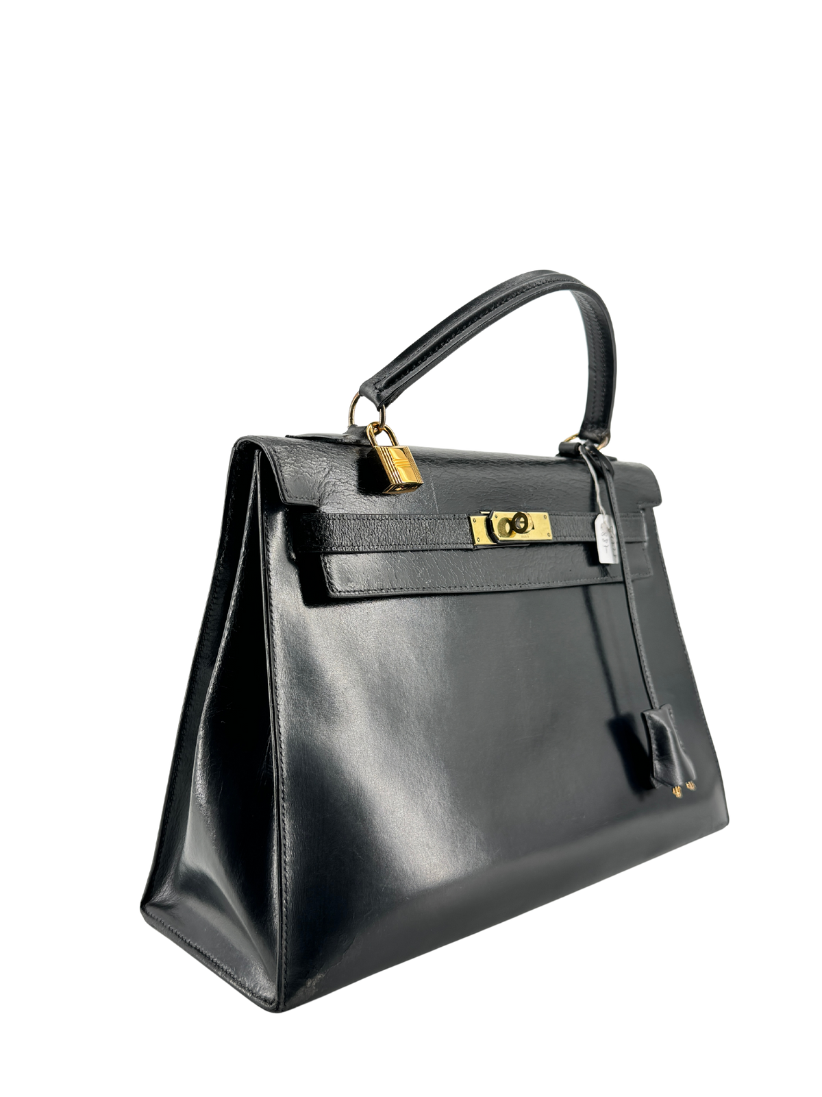 Sac Hermès Kelly 32 Sellier Vintage 1966 en Cuir Box Calf Noir, Garniture Plaquée Or — Pièce de collection historique