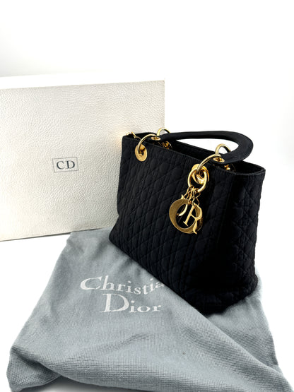 Sac Lady Dior en Nylon Bleu Marine Cannage – John Galliano