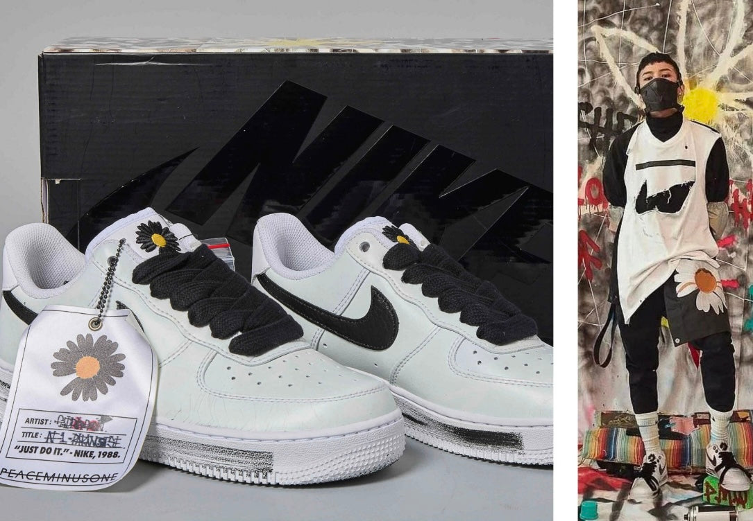 Nike x G-DRAGON (PEACEMINUSONE) — Air Force 1 Low “Para-Noise 2.0” cuir enduit blanc & swoosh noir (2020) | Réf. DD3223-100