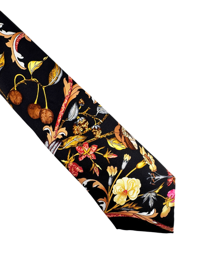 Hermès — Cravate Soie Noir, Jardin Floral