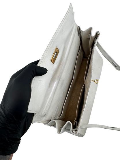 Hermès — Kelly 32 Retourné Vintage Circa 1959, Cuir Box Blanc, Garniture Plaquée Or