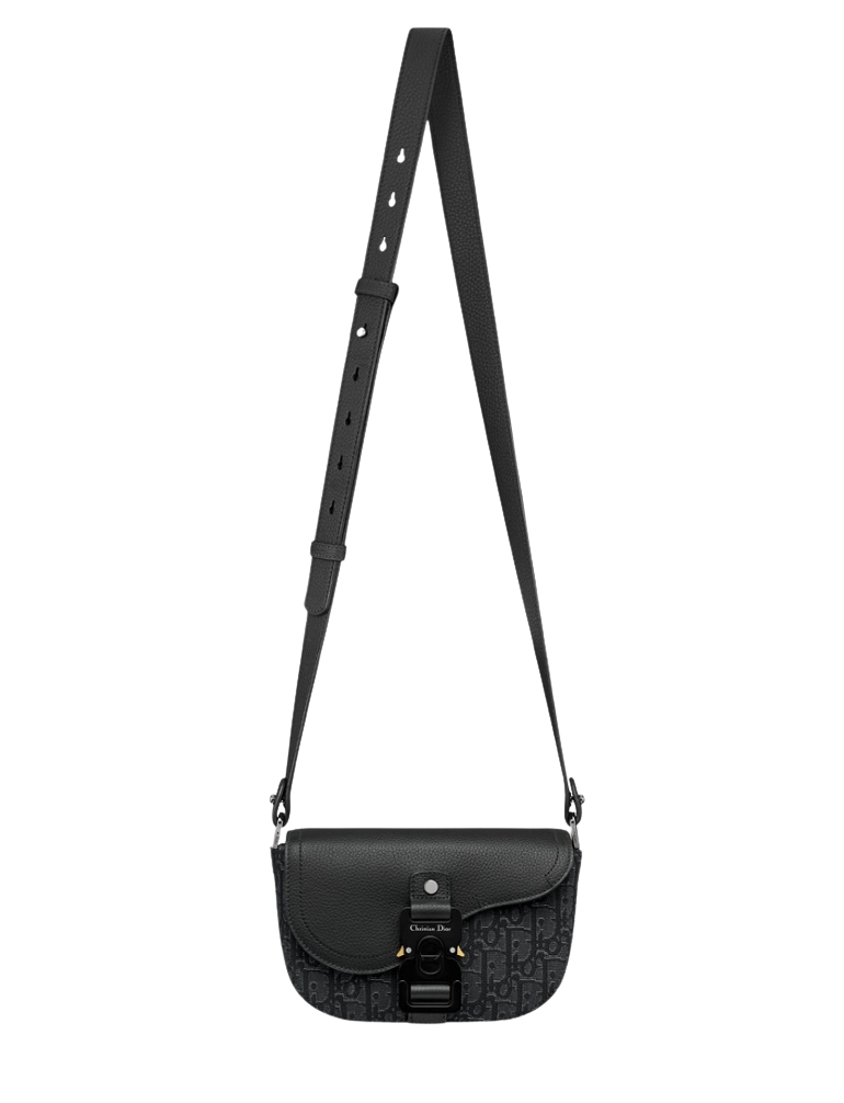Sac Messenger à rabat Saddle Small Dior — toile jacquard Dior Oblique noire & cuir de veau grainé noir