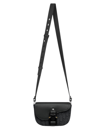 Sac Messenger à rabat Saddle Small Dior — toile jacquard Dior Oblique noire & cuir de veau grainé noir