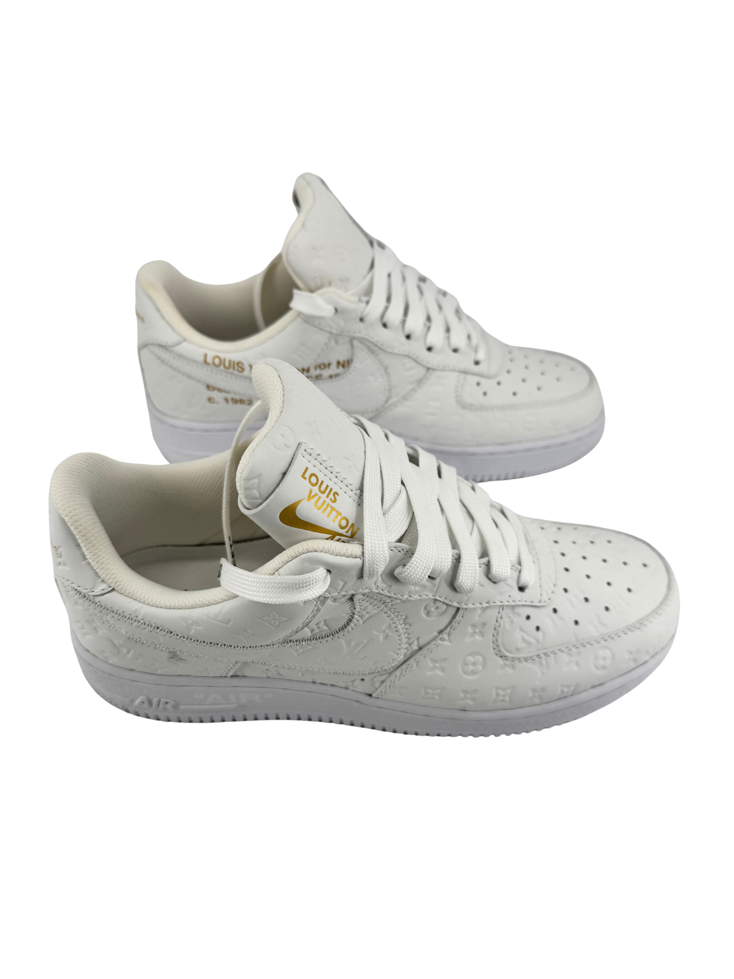 Sneakers Louis Vuitton x Nike Air Force 1 – Édition exclusive en cuir monogrammé blanc (Taille 40)