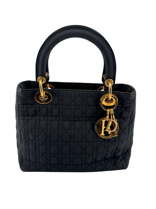 Sac Lady Dior en Nylon Bleu Marine Cannage – John Galliano