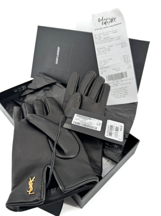 Gants Yves Saint Laurent en cuir noir – Élégance intemporelle et raffinement parisien